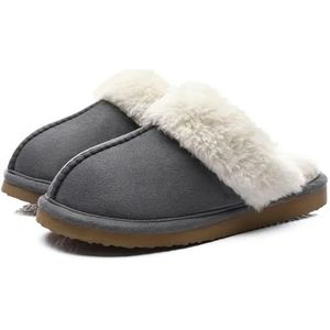 Bont Slippers Vrouwen Winter Huis Schoenen Warme Korte Pluche Slippers Mode Pluizige Suède Slippers, Grijs, 47 M EU