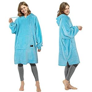 Catalonia Classy hoody-deken van fleece, superzacht sweatshirt, warm draagbaar deken, grote trui met capuchon en groot voorvak, voor volwassenen, dames en heren, blauw