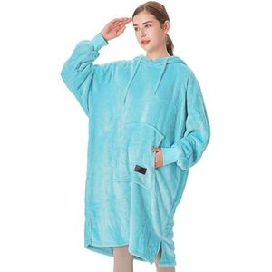 Catalonia Classy hoody-deken van fleece, superzacht sweatshirt, warm draagbaar deken, grote trui met capuchon en groot voorvak, voor volwassenen, dames en heren, blauw