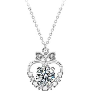 925 zilveren ketting vrouwelijke niche liefde boog hanger simulatie diamant kleur moissan sieraden diy accessoires (Color : White diamond, Size : 925 silver)