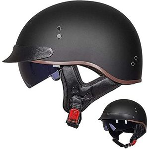 Motorhelm, Vintage motorfiets halve helm DOT/ECE goedgekeurde helmen zonneklep snelsluiting C,XXL(I,XXL(6162 CM))