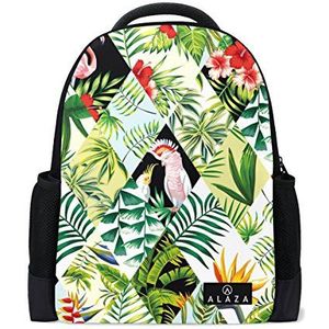 Mijn dagelijkse tropische bloem papegaai Flamingo rugzak 14 inch Laptop Daypack Bookbag voor Travel College School