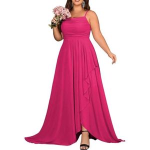 KURFACE Chiffon bruidsmeisjesjurk met split geplooide A-lijn bruidsmeisje formele avondjurk, roze (hot pink), 36