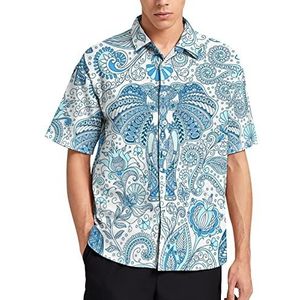 Blauwe Indiase olifant Hawaiiaanse shirt voor mannen zomer strand casual korte mouw button down shirts met zak