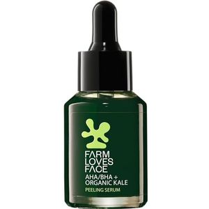 Farm Loves Face AHA/BHA + Organic Kale Peeling Serum, gezichtsserum, groen, gladmakend, poriënverfijnend, reinigend, doorschijnend, veganistisch, olievrij, zonder parfum, zonder alcohol, per stuk
