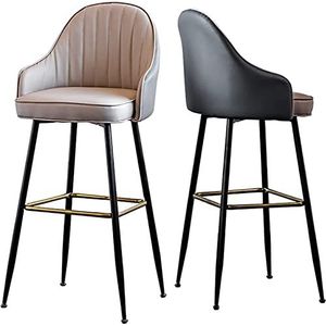 GZDZ Bar Stoelen Ontbijt Keuken Counter Barkrukken Set van 2 stks Faux Lederen Seat Bar Stoelen Zwart Metalen Benen Barkrukken Grijs Hoge Krukken (Hoogte 63cm)