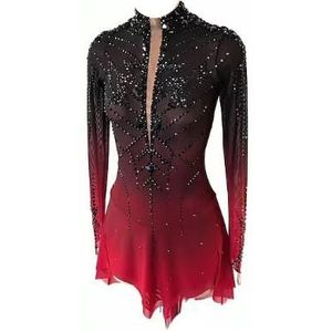 Meisjes schaatsenwedstrijd jurken Black Red Halo verven Professionele kunstschaatsenkleding met strass Ritmische gymnastiek voor vrouwen Lange mouw,Rood,XL