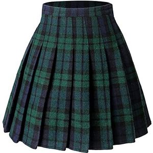 Hoerev vrouwen dikke wollen stof voor koud weer veelzijdige geruite geplooide rok,GroenBlauw,L