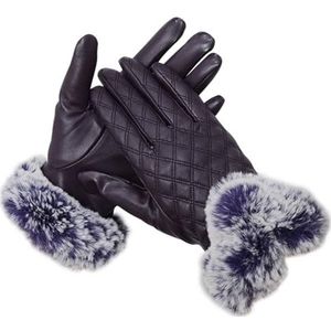 Dames Winterhandschoenen Leer Mode Blijf Warm Winddicht Waterbestendig Voor Buitenshuis Dagelijks En Ski Sport... (Color : Purple, Size : One size)