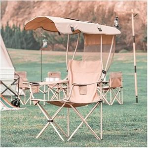 Draagbare Campingstoel Opvouwbare Campingstoel Met Schaduwluifel, Draagbare Fauteuil Voor Outdoor Gazon Campingstoel Regiestoel Visstoel(Beige)