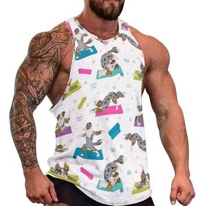 Yoga Australian Shepherdposes Heren Tank Top Grafische Mouwloze Bodybuilding Tees Casual Strand T-Shirt Grappige Gym Spier