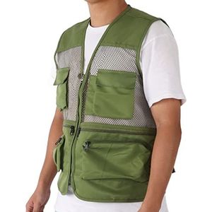Militair vest, mesh-visvest Ademend multi-pocket ergonomisch slijtvast voor buitenactiviteiten(XXL, Leger groen)