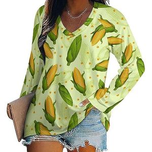 Fresh Corn vrouwen Casual Lange Mouw T-shirts V-hals Gedrukt Grafische Blouses Tee Tops S