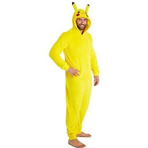 Pokemon Onesie Volwassen, Pikachu Onesie Unisex, Pokémon Huispak Fleece, Eendelige Pyjama, Warme Loungewear Heren, Lounge Kleding, Gift for Gamers (Geel, S)