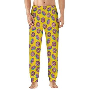 Cartoon gele donut heren pyjama broek zachte lounge bodems lichtgewicht slaap broek
