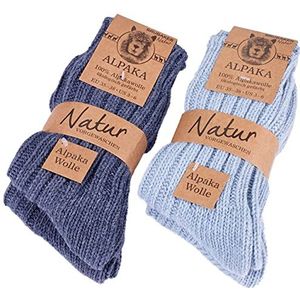 BRUBAKER 4 Paar 100% Alpaca Sokken - Wintersokken Set voor Dames en Heren - Blauw - Maat 43-46