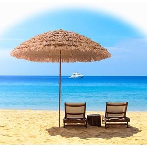 ZYBOWAYL Kantelbare parasol voor strand, Hawaï-parasol 160/200/240 cm, stroparasol voor de tuin, draagbare Tiki-paraplu voor buiten, bar, zwembad, terras, hotel, restaurant (maat: 1,6 m/5.