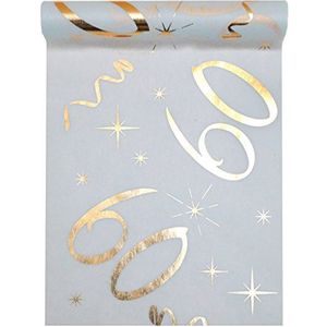 Santex Tafelloper wit/goud 60 jaar 30 cm x 5 m decoratieve stof banner tafelloper