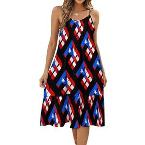 Puerto Ricaanse vlag dames onderjurk print korte jurk strand zonnejurk mini-jurk casual swingjurken 2XL