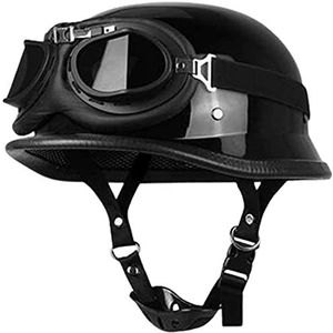 Motor Half Helm Goedgekeurd Duitse Retro Open Helm Cap Met Pilot Goggles, DOT Certified Scooter Botsing Retro Bromfiets Motorhelm C,M