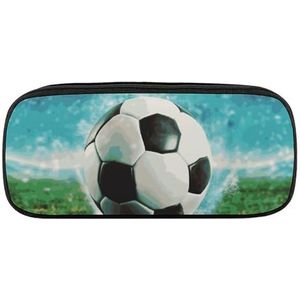 VFMKT Lederen Potlood Tas Waterdichte Leuke Pen Case Reizen Cosmetische Make-up Tas Organizer Pen Houder voor Mannen Vrouwen, Voetbal Bal Achtergrond, Stijl, Eén maat