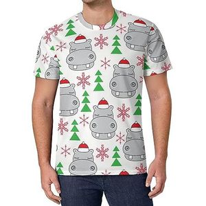 Kerst nijlpaarden met kerstmutsen heren korte mouw T-shirt casual ronde hals T-shirt mode zomer tops