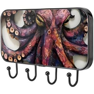etoenbrc Donkerrode octopus kapstokhaken aan de muur gemonteerd,4 ijzeren kleerhangerhaken voor hangende jassen, decoratieve kapstokken voor muur Heavy Duty voor kledingtas sleutel