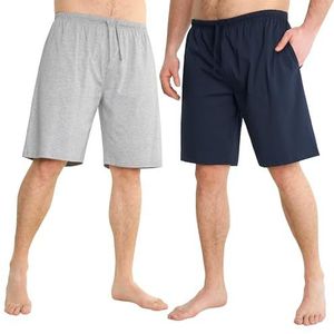 Pyjama shorts voor heren, comfortabele loungeshorts met zakken, verpakking van 2 stuks, marine/Grijs, 3XL