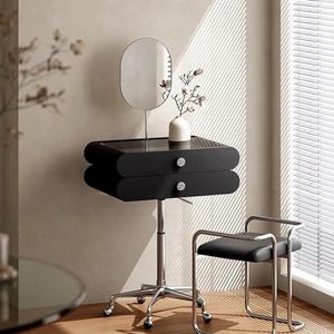 Make-uptafel,Klein Kaptafeltje Met 2 Lades En Spiegel,Verplaatsbaar,Optilbaar,In Hoogte Verstelbaar,Retro In Scandinavische Bauhaus-stijl(Noir)