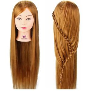 30"" 75CM Lang Blond Haar Trainingshoofd Mannequin for Vlechten Salon Professionele Kapsalon Poppenhoofden Haarstyling Oefening(Brown-2)