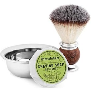 Störtebekker® Premium scheerkwastenset met scheerschaal van roestvrij staal en scheerzeep bergamot [incl. scheer- en baardgids e-book] - cadeau-idee - perfecte aanvulling op scheermes en scheermes