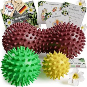 HELDSON Premium massagebal set van 3 incl. Peanut Ball - Egelbal voetmassage hard - noppenbal - egel ballen klein - fasciabal rug - massage bal fascia - massagebal voet - stekelbal noppen