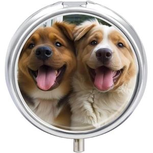 Grappige honden pillendoos 3 compartimenten kleine pillendoos draagbare pillendoos voor zak of portemonnee ronde metalen pillendoos schattige medicijnorganizer houder om vitamines medicatie vast te
