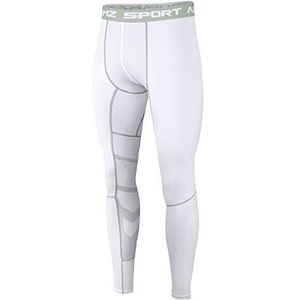 AMZSPORT Compressie-legging voor Heren Sneldrogend Basislaag Opleiding Broek, Wit XXL