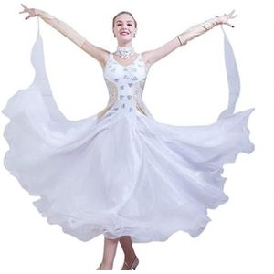 Yhsgscr Ballroom Big Swing Rok Moderne Professionele Dans Wedstrijdjurk Banketkleding voor Dames Diamantgemonteerde Nationale Standaard Danskleding,Wit,3XL