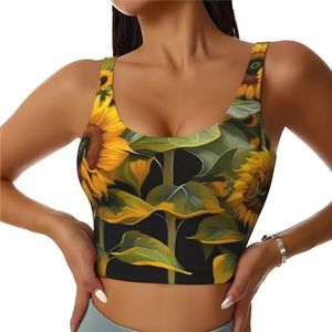 SABFWF Zonnebloemen Print Yoga BH's, Hoge Impact Ondersteuning, Longline Design, voor Fitness, Hardlopen en Meer, Zwart, S