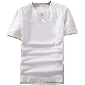 CIKRILAN Heren Zomer Linnen Korte Mouw T-shirts Trui Vintage Relaxed Losse Fit Casual Plain T-Shirt - wit - XXL