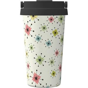 FRGMNT Atomic Stars Retro Patroon Print Thermische Koffie Mok, Reizen Geïsoleerde Deksel RVS Tumbler Cup voor Thuiskantoor Outdoor
