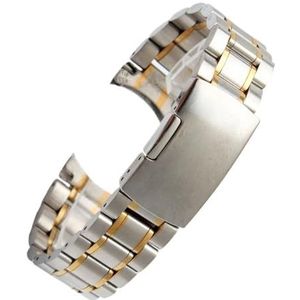 Fit For Seiko Timex Citizen Casio Curved End Stainless Steel Strap Men 20mm 22mm Metal Watchband Watch Chain Bracelet (Color : B Silver golden, Size : 18mm)
