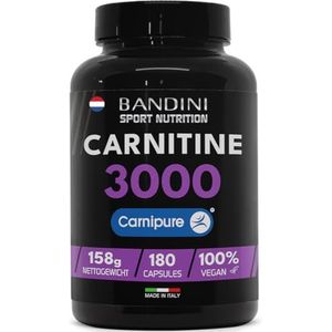 Bandini® L CARNITINE 3000, 180 Capsules met hooggedoseerde Carnipure®, Sportsupplement met L-Carnitine Tartraat, pure Carnitin met hoge absorptie en biologische beschikbaarheid, zonder toevoegingen