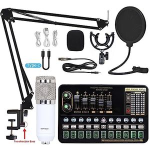 Geluidskaartkit, Professionele Condensator Microfoon BM 800 Draadloze V10 PRO Geluidskaart for PC Computer Telefoon Karaoke Live Zingen Gaming(White BM800 V10XPRO)
