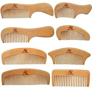 Xuanli 8 stuks The Family Of Hair Comb - Hout met antistatische en zonder haken handgemaakte borstel voor baard, hoofdhaar, snor met geschenkdoos (S021)