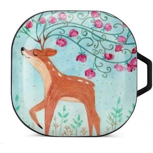 Aquarel herten met bloem hoorns oordopjes hoesje compatibel met Samsung harde shell beschermhoes zwart stijl