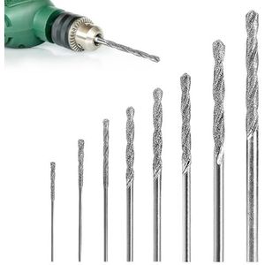 KLINNA 8 stuks diamantboren en glasborenset, 0,8 tot 3 mm spiraalboren met diamantpunt voor glas, metaal, schelpen, jade, parels en het maken van fijne sieraden
