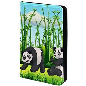 Paspoorthouder, paspoorthoes, paspoortportemonnee, reisbenodigdheden vier panda's in het groene bamboeveld, Meerkleurig, 11.5x16.5cm/4.5x6.5 in