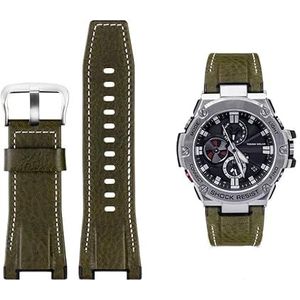 Mannen Canvas lederen horlogebandje 26 MM Fit for Casio GST-B100 S130 W300GL 400G W330 GST-W120L s120 W130L S100 Serie horloge accessorie (Color : Green silver buckle, Size : 26mm)