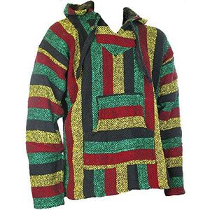 Mexicaanse Baja Jerga Hoodie Hippie Festival TOP Donker Rasta Kleuren Sz M L XL XXL, Meerkleurig, XL
