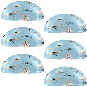 VAPOKF 6 Stks Shell Cup Handvatten, Halve Cirkel Lade Knoppen Trekt Handgrepen Gebruikt Voor Slaapkamer Dressoir Kast Keuken Deur, Leuke Konijntjes Libellen