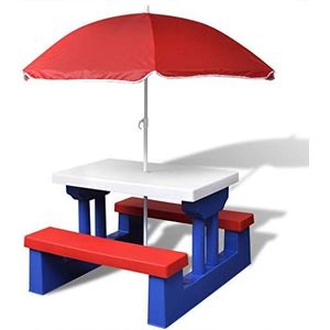 COIL Picknicktafel kleurrijke kinderzitgroep tuin tafel bank stoel paraplu kinderzitgarnituur (C0325-BLUE)