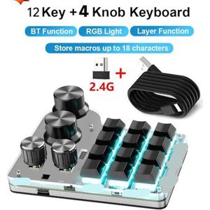 QPSJXN Aanpasbaar macrotoetsenbord met hete 12- en 4-knops Bluetooth RGB 2.4G draadloos voor gaming-compatibiliteit (2.4G 12-4 zwart)